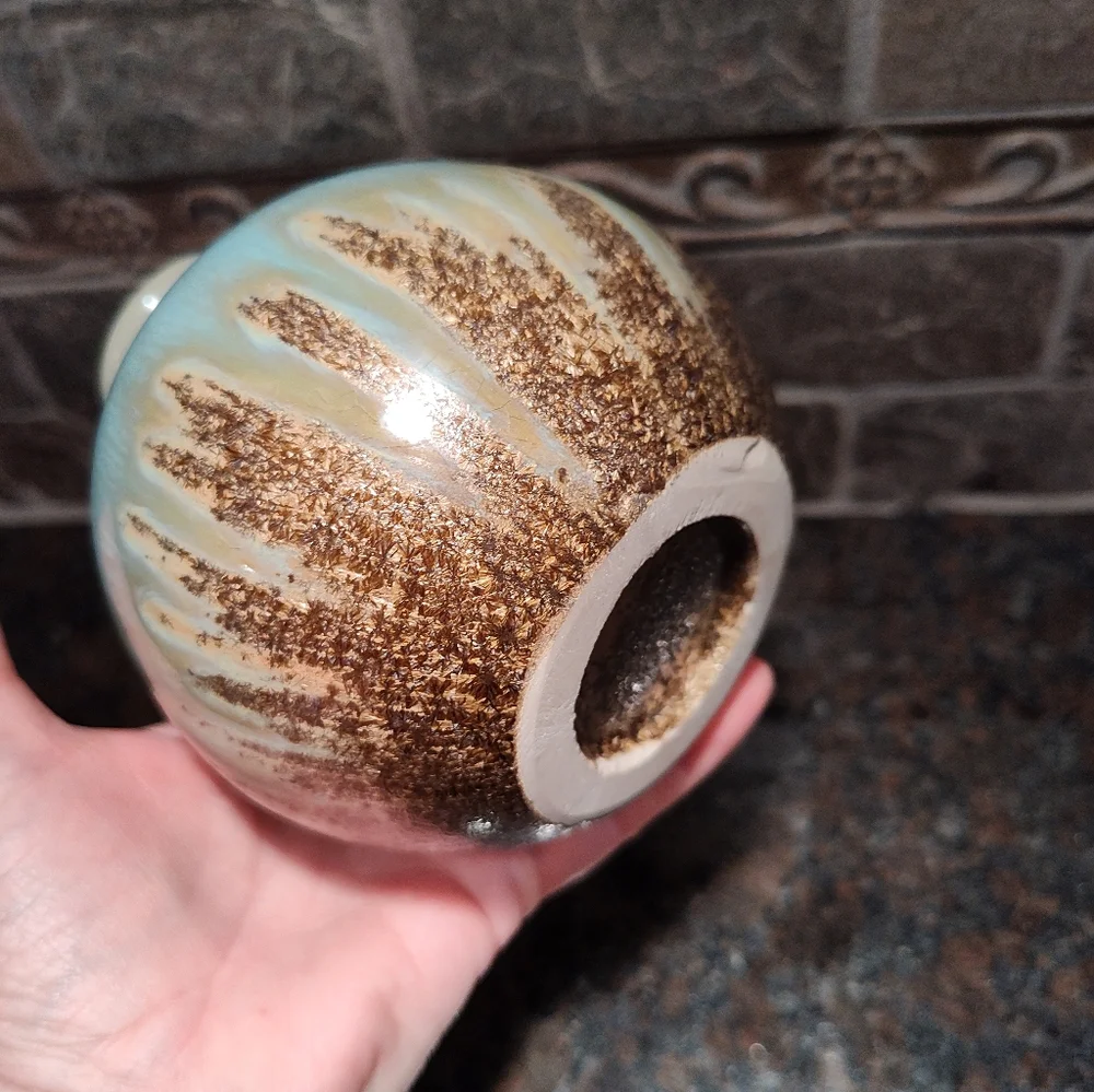 Artistic Blue and Brown Drip Glaze Ceramic Bud Vase - Picture 3 of 5